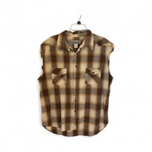 Epidemic Men's Tan Plaid Sleeveless Shirt